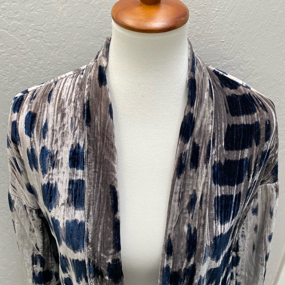 J Jill Velvet Open Jacket Blazer Kimono Nickel Blue Long Sleeve XS NWT - Picture 4 of 12